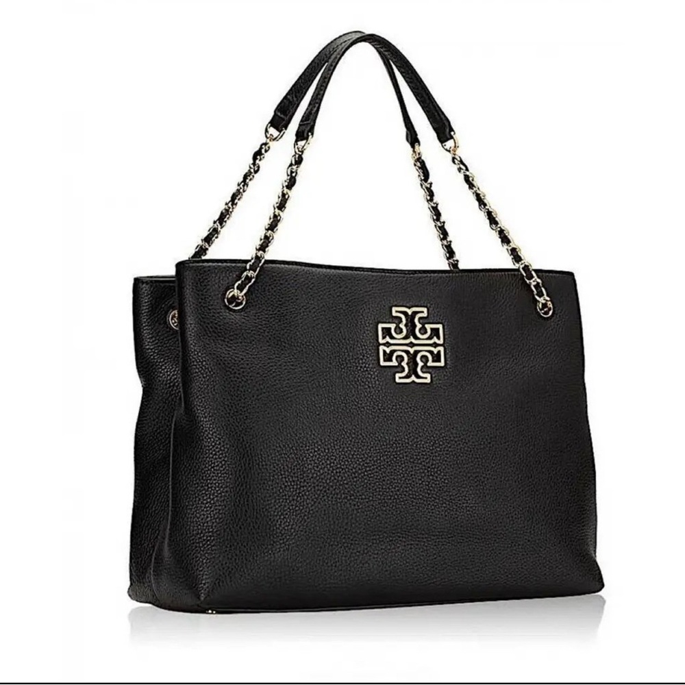 Tory Burch Britten Triple Tote - Black leather & gold chain